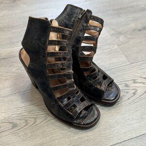 Bed Stu Occam Caged Block Heel Sandals Size 9 Dark‎ Brown 100% Leather